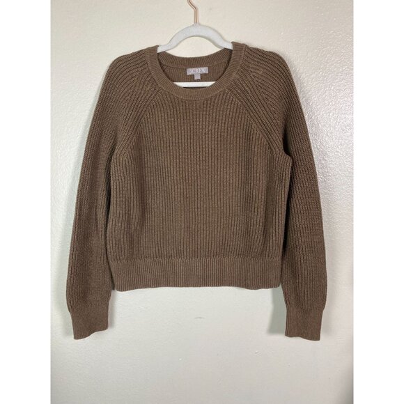 J.Crew Women's Brown Cotton fisherman Sweater Size Large Ribbed Knit Minimalist - Picture 14 of 14
